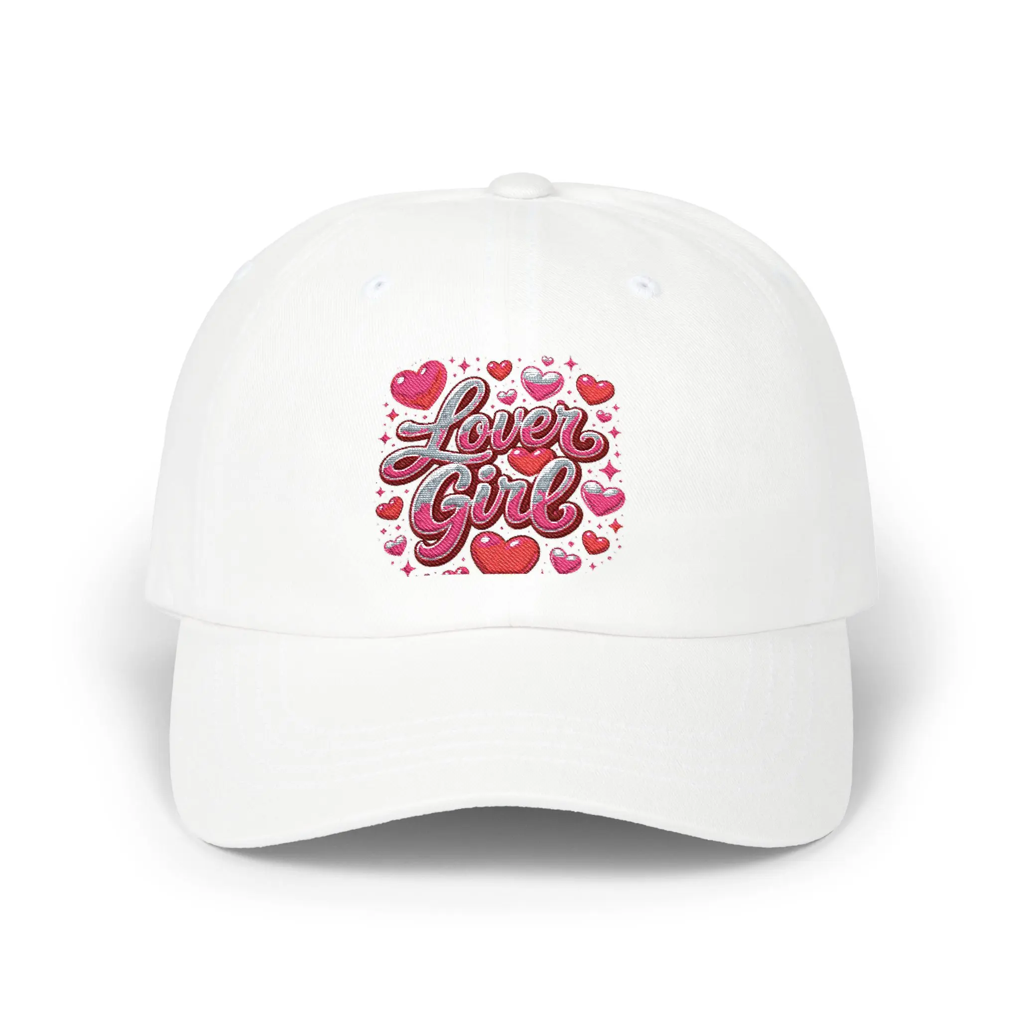 Lover Girl hearts embroidery Dad Cap | White cotton baseball hat