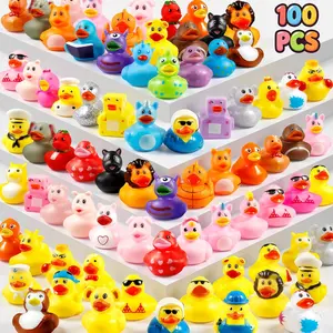 100PCS Assorted Rubber Ducks Bulk | 2" Mini Cute Duckies for Jeep Ducking, Baby Bath Toys, Kids Pool Party Favors & Birthday Gifts