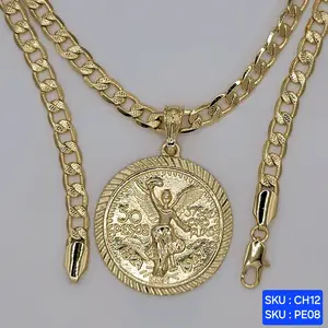 Beautiful Centenario Pendant Laminated Gold  Select Chain Cuban link Style 24 inches 6mm wide. SKU : CH12, CH09. SKU : PE08