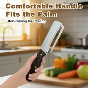 Stainless Steel Multipurpose Peeler with Sharp Blade & Ergonomic Wooden Handle - Commercial Sugarcane Peeler & Pineapple Cutter for Sugarcane Pineapple Zucchini Apples Peaches Durable Integrated Design Kitchen Utensils