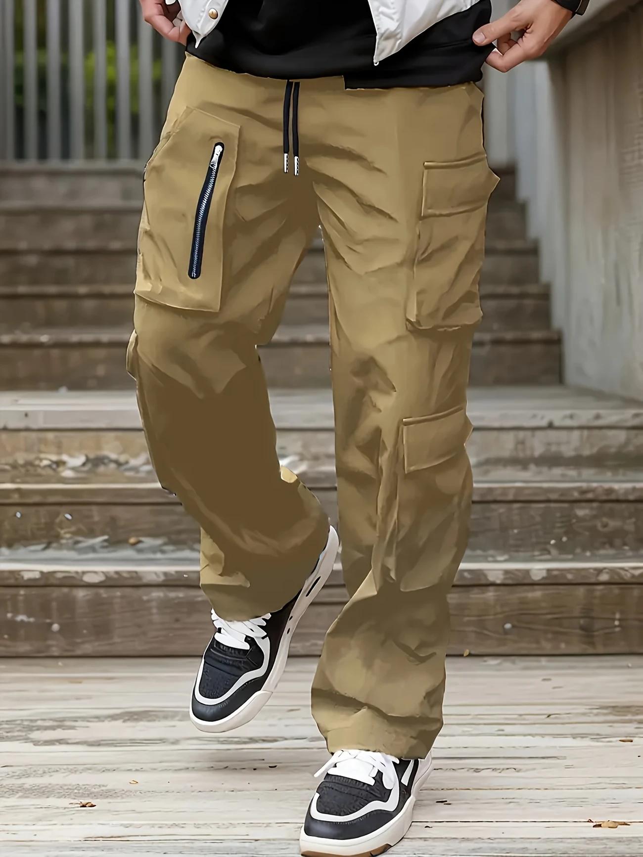 3-Pack Men's Casual Cargo Pants Zipper Detail Multi-Pocket Durable Work Trousers