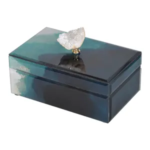 8.5" x 5" x 5" Bethany Aqua Jewelry Box Stackable Decorative Storage Boxes With Lids