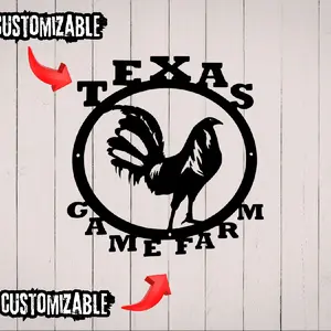 Personalized Texas Game Farm Rooster Metal Sign - Customizable Farmhouse Wall Art for Rustic Decor