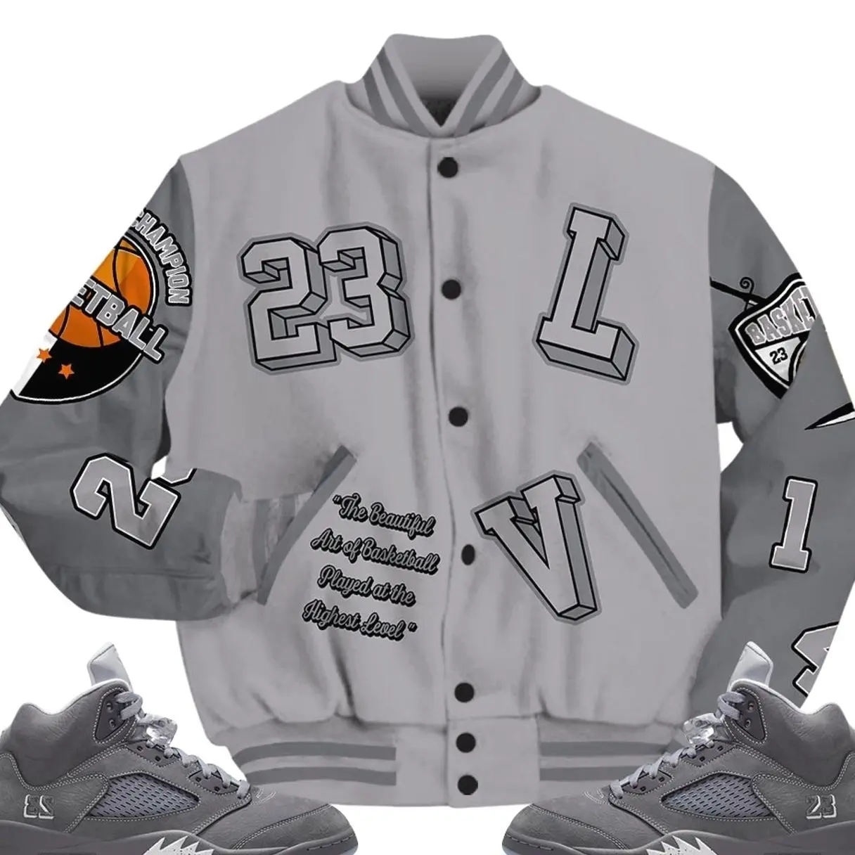 5 Wolf Grey Varsity Jacket, Retro Wolf Grey 5s Outfits, AIR Number