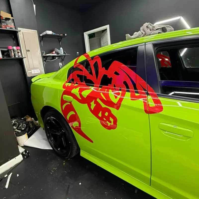 Charger/Challenger 345 R/T Hornet Decal XL 45" - Green Car with Red Decal, 45" Size, Perfect for Customization