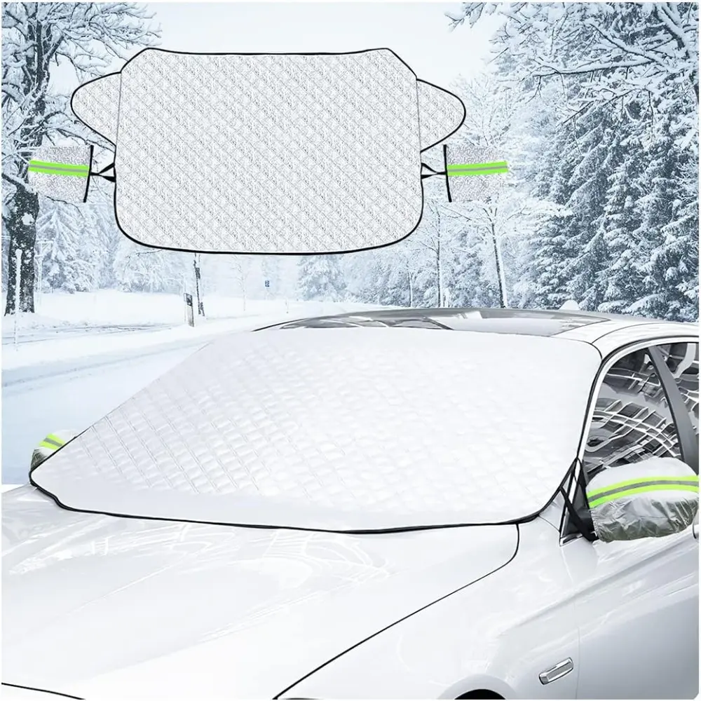 Car Magnetic Windshield Snow Cover, 4 Layers Waterproof Windproof Protection, Snow, Ice, Sun, Frost Defense, Universal For SUV, Truck, Sedan, Van (Silver)