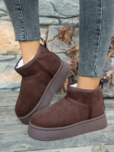 Women's Thick Sole Snow Boots with Plush Lining, Casual Elegant Ankle Boots, High-Quality Fashion Footwear for Winter, Winter Boot Shoes