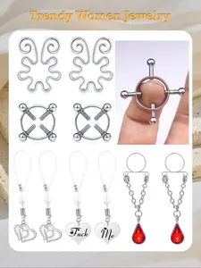 2PCS Non-Piercing Clip On Nipple Rings, Adjustable Dangling Breast Jewelry for Women Stainless Steel Faux Piercing Jewelry High Quality Jewelry