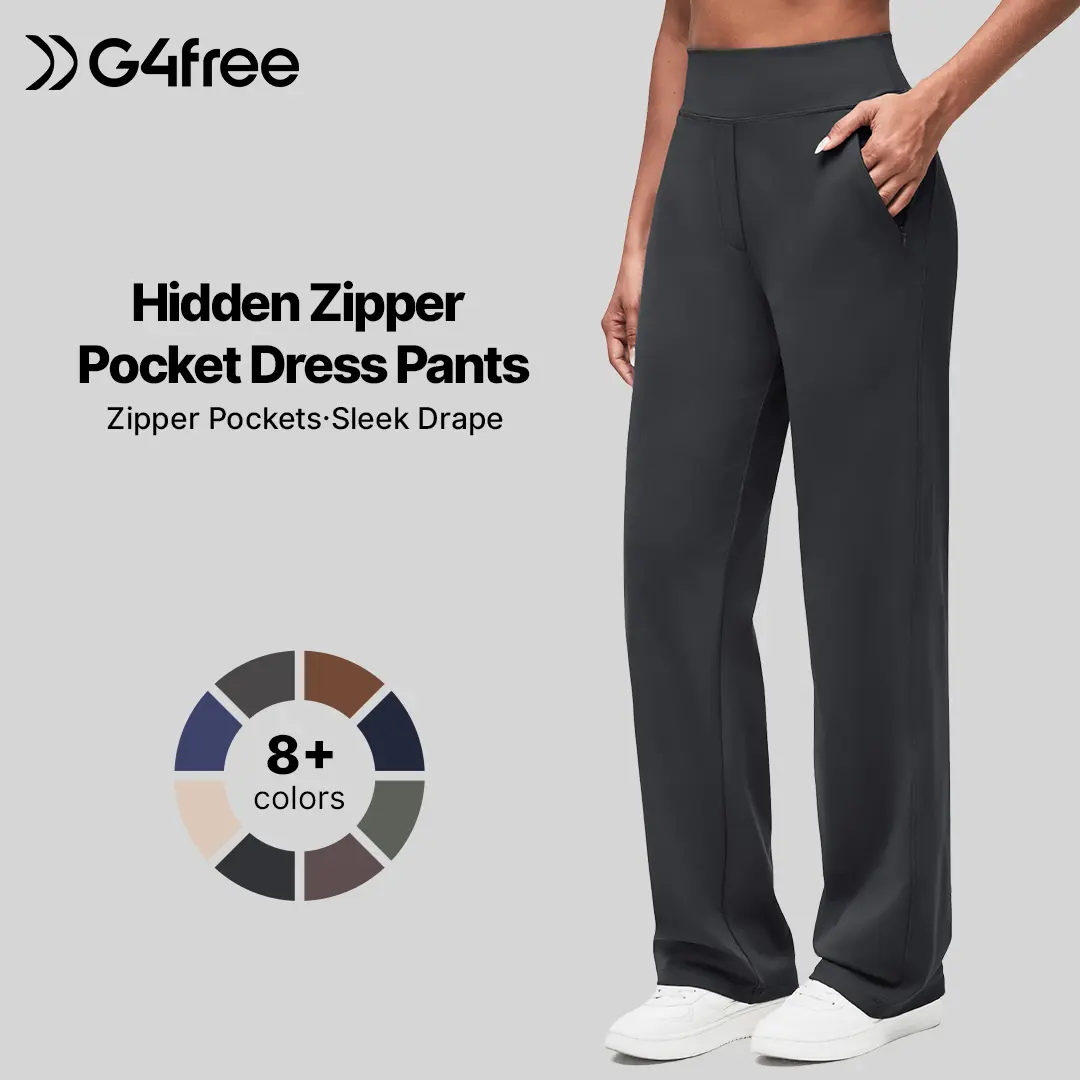 G4Free ShiftReady Women Dress Yoga Pants with Hidden Zipper Pockets High Waist Work Trousers Petite/Regular/Tall