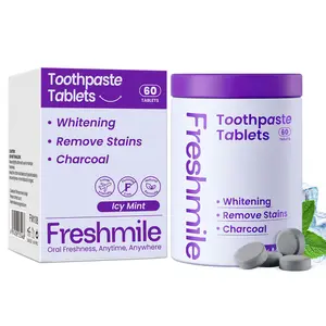 Freshmile Whitening Toothpaste Tablets with Nano-Hydroxyapatite (NHA) for Smokers, Fluoride-Free, Charcoal Powder Whitening, Deep Clean, Enamel Repair, Travel-Friendly Tabs (60 Count) Oral