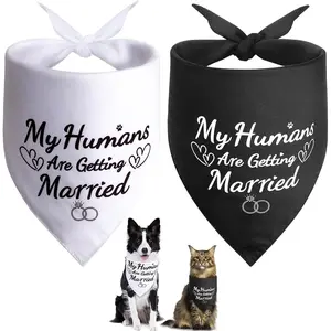 2 Pack My Humans are Getting Married Dog Bandanas, Wedding or Engagement Gift for Couples, Dog Wedding Bandanas, Bridal Shower Gifts for Bride, Engagement Party Decorations (White & Black, L)