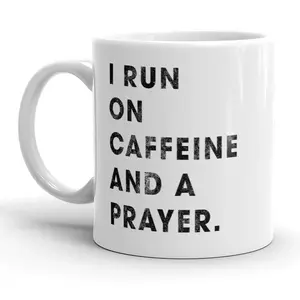 I Run On Caffeine and Prayer Mug Religion Coffee Cup - 11oz Funny Coffee Mugs Ceramic Printed Drinkware Cup