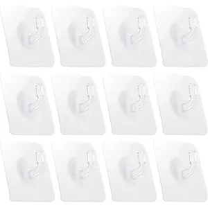 12 Pack Adhesive Hooks Clear Plastic  Heavy Duty Sticky Wall Ceiling Door Window Pothook  Kitchen Bathroom Shower Office for  Hat Towel Picture Coats (12)