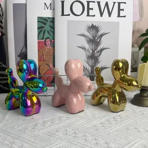Cute Balloon Dog Ceramic Decor, Aesthetic Desk Statue Modern Home Decoration, Glossy Animal Figurine Gift for Women Room Decor