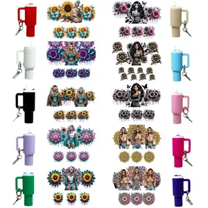 10 in 1 DIY UV DTF Mini Cup Keychain Set, Mother's Design Pattern, 5pcs Self Adhesive Stickers + 5pcs Keychains, Gift Making Kit