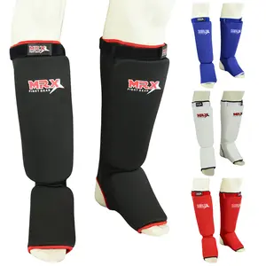 MRX BOXING & FITNESS Muay Thai Shin Guards Kick Boxing Leg & Foot Protector Pad MMA Shin Guard Extra Padding for Men or Women Protective Gear