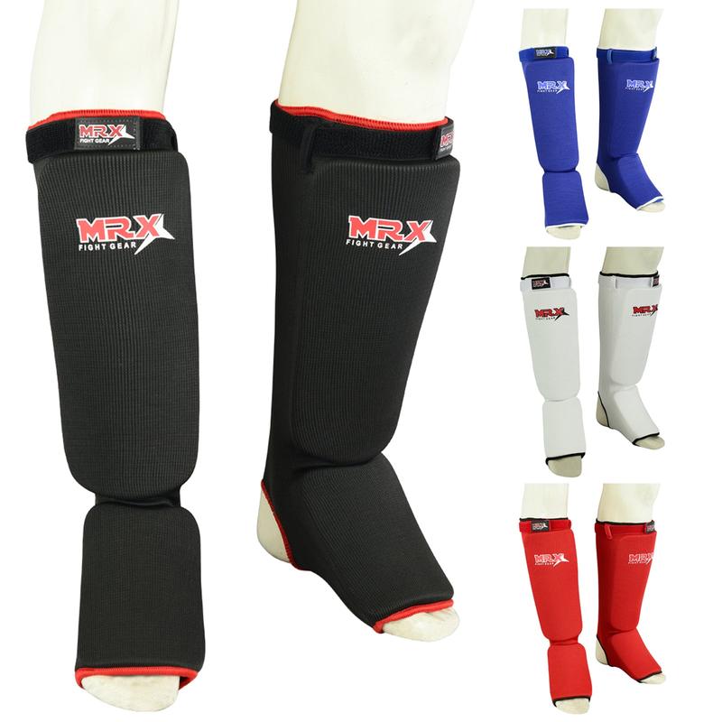 MRX BOXING & FITNESS Muay Thai Shin Guards Kick Boxing Leg & Foot Protector Pad MMA Shin Guard Extra Padding for Men or Women Protective Gear
