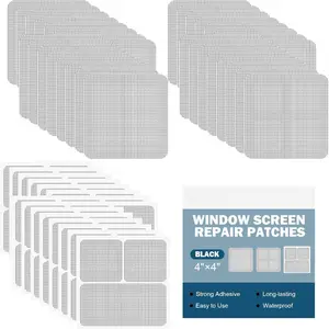 48 Sheets Window Screen Patches Repair Kit, 4 Sizes Window Screen Repair Tape,  Adhesive, Fiberglass Quick-Access (Black)
