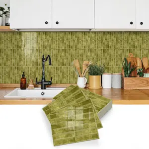 10/20pcs Olive Green Tile Sticker,Peel & Stick Tile Decals - Self-Adhesive Waterproof Wall Stickers For Kitchen Backsplash, Cabinet Upgrade For Bathrooms And Living Rooms