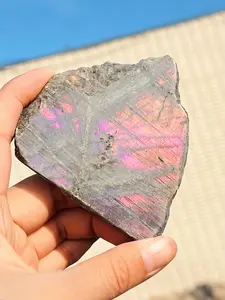 Natural Labradorite Crystal Slice, Strong Pink Purple Golden Blue Flash, Colorful Raw Rock Gemstone for Jewelry & Handmade Crafts DIY