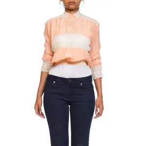 Edwardian Peach Rayon & Lace Entirely Hand Stitched Blouse