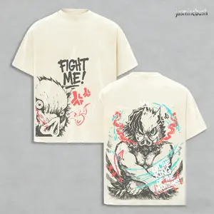 Vintage Acid Wash Inosuke Graphic Tee - Demon Slayer Heavyweight Cotton Oversized Shirt, King of the Mountain Anime Streetwear