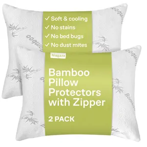 Cloud-Like Pillow Protectors with Zipper Standard Size - Breathable Cooling Pillow Covers for Hot Sleeprers - 100% Resistant to Stains, Dust & Dirt (White 2-Pack)