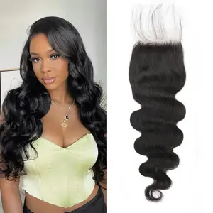4x4 Body Wave lace Closure HD Lace Closure Free Part Closure Human Hair 100% Unprocessed Brazilian Body Wave Virgin Hair Transparent Lace Closure  with Baby Hair Natural Black Color