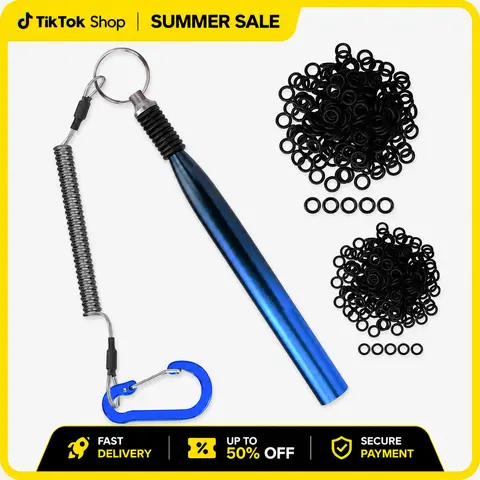 TRUSCEND Wacky Rig Tool Kit for Bass Fishing - 100% Gradient Thick Aluminum Tube, 304 Steel Head, 2 Crossed Rings, 6.3in Anti-Drop Lanyard, 210 Tight O-Ring Hold, Quick Assembly, Soft Lure Protection, Time-Saving Setup, Ideal for Beginners and Experts, 6.