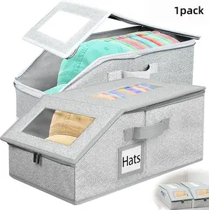 1 Pack, Stackable Hat Storage Boxes for Baseball Caps, Holds Up to 24 Hats, Durable Cardboard Box for Men, Classic Style, Wardrobe Organizer
