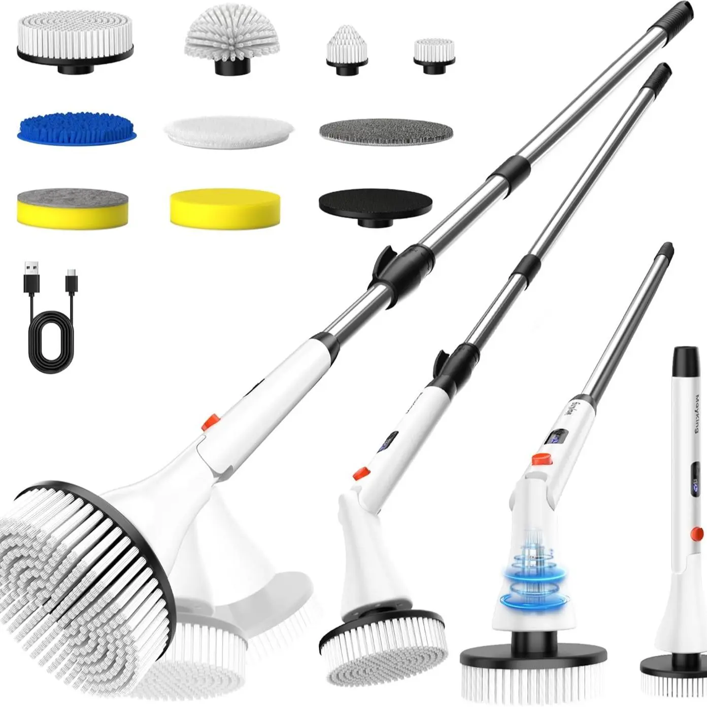 Electric Spin Scrubber with 9 Brush Heads, 3-Angle & 4-Length Adjustable Cordless Power Scrubber, 3-Speed & Battery LED Display, Electric Scrubber for Cleaning Bathroom Bathtub Floor Tiles
