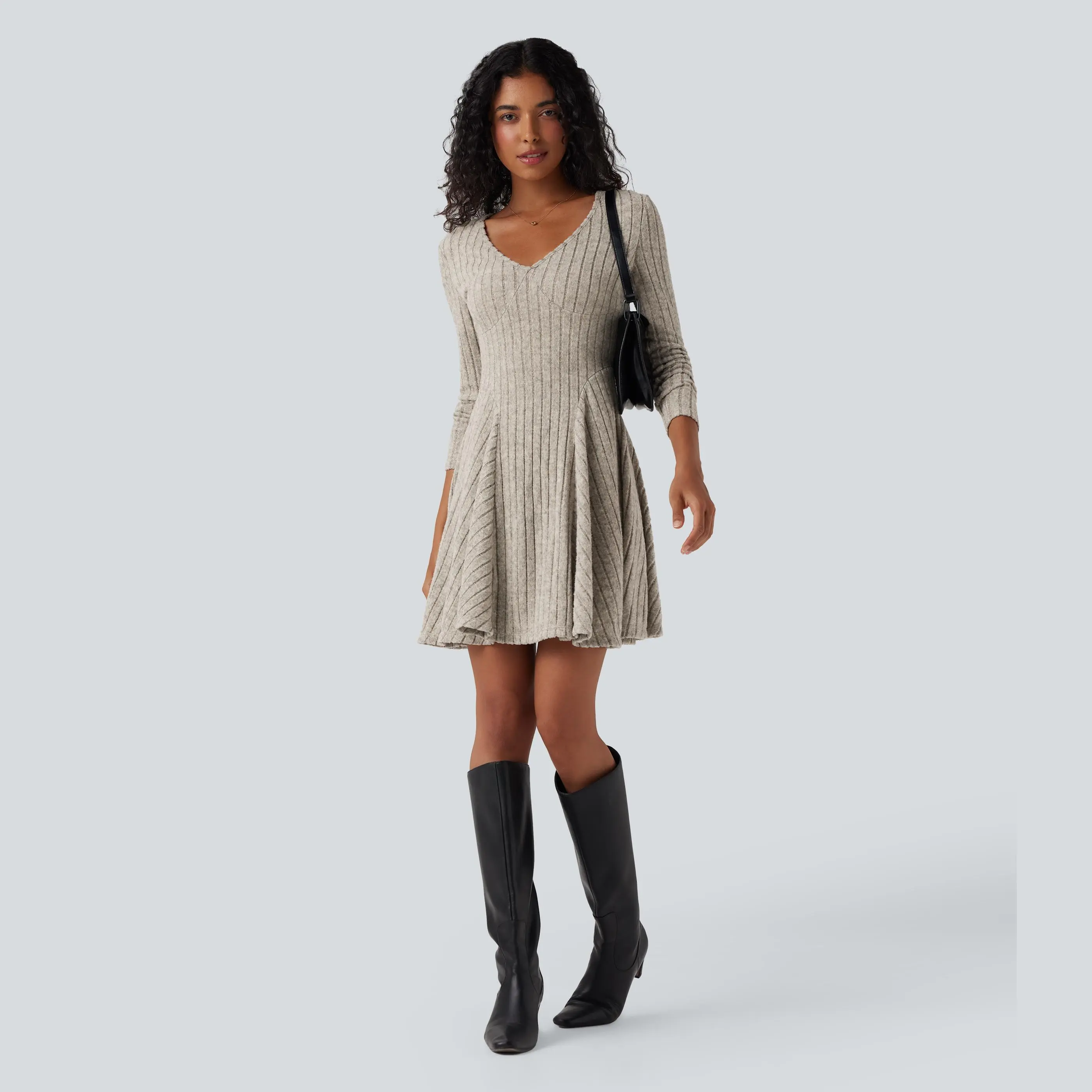 green emerald velvet dress Cozy In Knit Sweater Mini Dress - Cream main image 0
