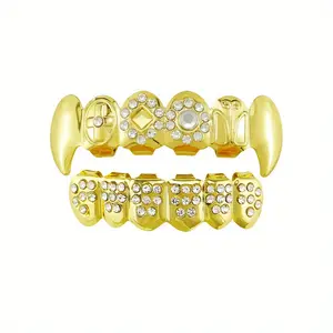 1 set Tooth Socket Halloween Hip Hop Dress up Teeth Ornament Plated Vampire Tip Tooth Socket oral use stainless steel temporary veneer Costume Masks