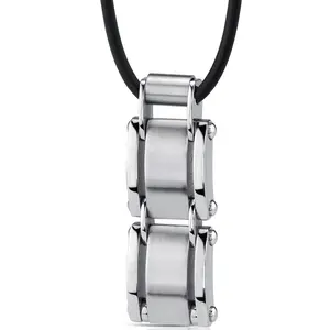 Stainless Steel Rectangular Link Pendant With Rubber Cord Chain Engagement Daily Birthday Anniversary Male Female