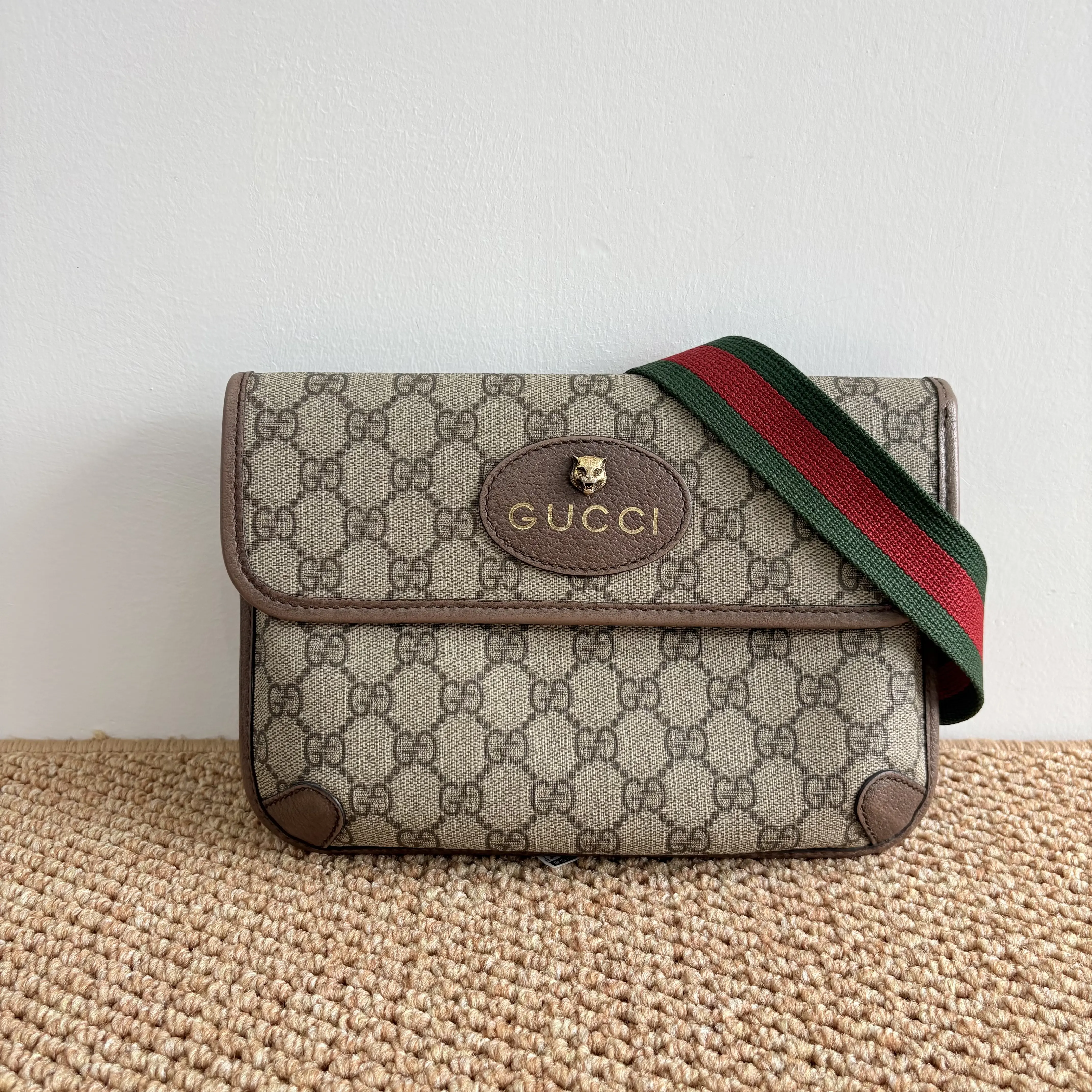 Pre-owned GUCCI Authentic GG Supreme Ophidia Belt Bag Tiger Head, Wearable As Shoulder & Crossbody Bag