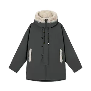 PSO Zushan Sculpture Mid-Length Cotton Coat with Fur Collar and Hood, Warm for Autumn/Winter, Versatile and Stylish PMF054
