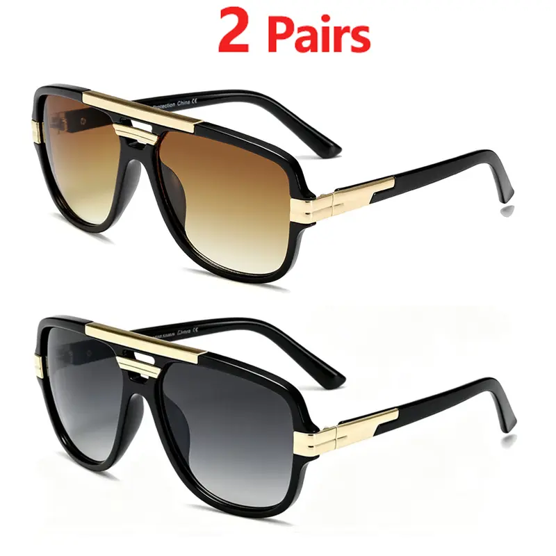 High Quality Square Frame Sunglasses for Women - 80s Vintage Retro Pilot Frame with Gold Metal Accents, Oversized, Polycarbonate, Street Style Stylish Accessories, High Quality Sunglasses, Street Style Sunglasses