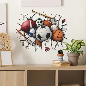 Sports Football Basketball Baseball Stickers Set, Decorative Wall Sticker, Self-Adhesive Waterproof Removable Decorations for Bedroom Living Room