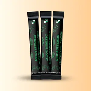 Destress Boost Instant Mushroom Coffee 3 Stick Pack - Lion's Mane Reishi Cordyceps & Ashwagandha for Relaxation and Wellness