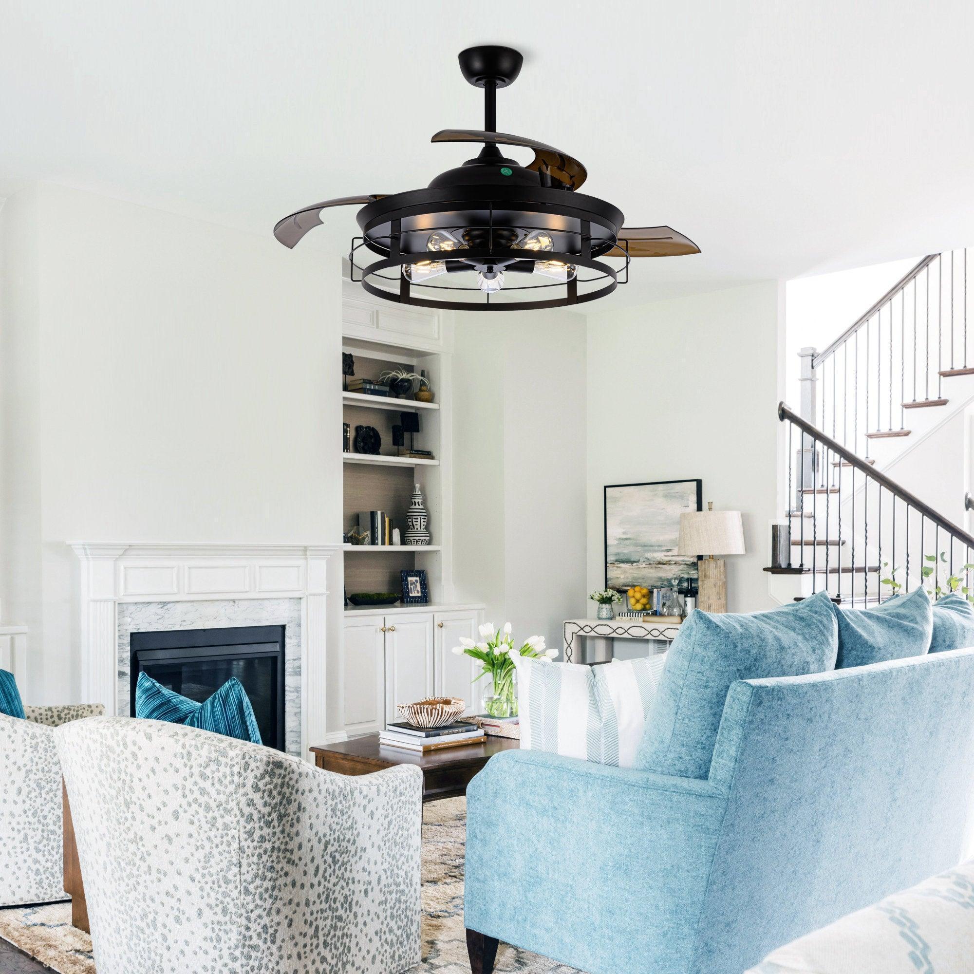 52" Industrial Downrod Mount Ceiling Fan with LED Light & Remote Control