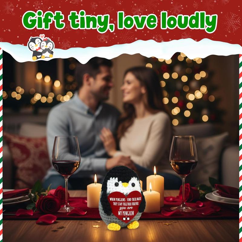 Anniversary Romantic Gifts for Women Men - Positive Penguin Crochet - Birthday Stocking Stuffers Gifts for Couple Boyfriend Girlfriend Husband Wife, I Love You Gift for Him HerFamily of 3 Baby Announcement Positive Crochet with Card