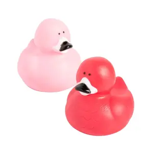 2" Bright and Soft Pink Colored Flamingo Rubber Duck Toys - 12 Pc.
