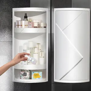 Rotatable Bathroom Makeup Organizer Corner Plastic Wall Mounted Storage Rack Box Installation