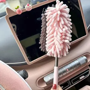 Multi-Purpose Pink Microfiber Duster - Washable Reusable Eco-Friendly Soft Bristles Scratch Resistant Cleaning Tool for Car Home Office and Furniture