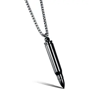 Stainless Steel Bullet Shape Cremation Urn Necklace for Ashes Memorial Keepsake Jewelry 21.65" Box Chain Durable Contemporary Styling