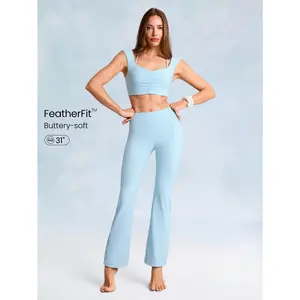 GLOWMODE 31" FeatherFit-Ribbed Fierce Flare Buttery-Soft  Curved Seam Waistband Ribbed Flared Leggings Low Impact Daily Casual Studio Yoga Wear