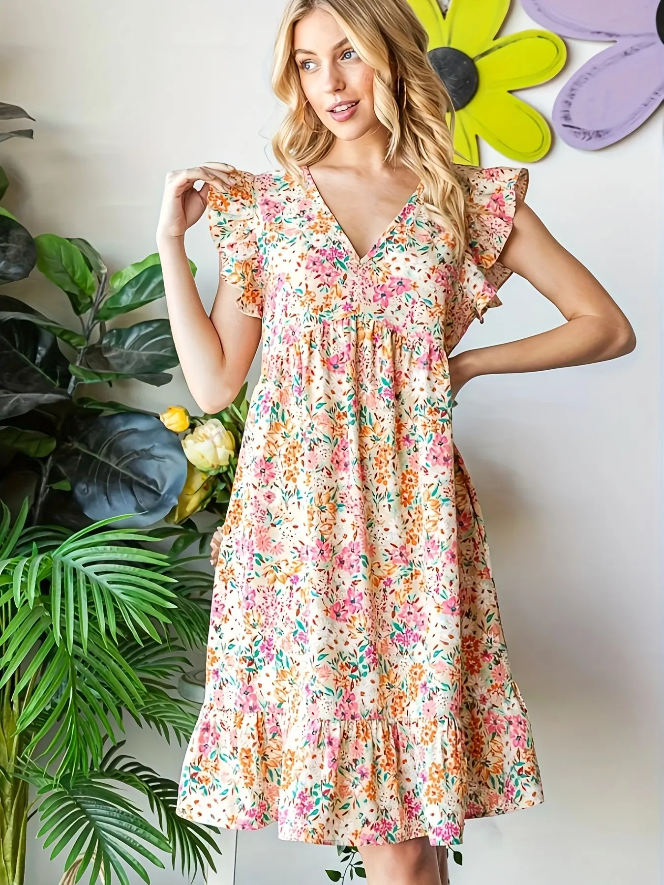 Boho Floral Print V Neck Sleeveless Knit Dress Fit, Spring Summer Casual Sexy Women's Clothing Womenswear, Perfect for Daily Wear & Vacation - TikTok Shop Boho Floral Print V Neck Sleeveless Knit Dress Fit, Spring Summer Casual Sexy Women's Clothing Womenswear, Perfect for Daily Wear & Vacation - TikTok Shop