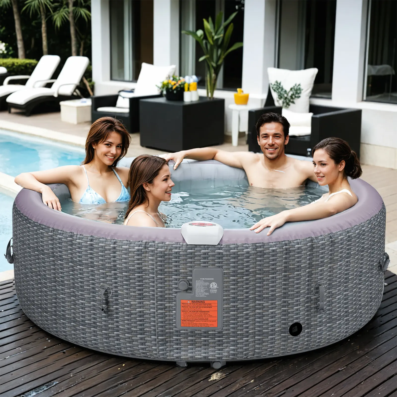 Segmart 82" Inflatable Hot Tub for 4-6 Person, Outdoor Portable Spa with 130 Bubble Jets, Smart Control, Insulated Cover, Filters & Floor Mat (Round, 110-120V)
