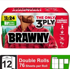 Brawny Tear-a-Square 3-Ply Paper Towels, 12 Double Rolls