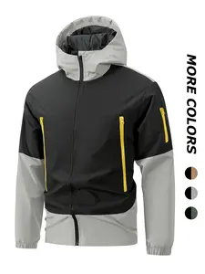 Men's Outdoor Hiking Tactical Jacket, Softshell Lightweight Windbreaker, Spring Fall Windproof Zip Up Hooded Coat Outwear, Soft Shell Jackets, 2 Chest Zip Pockets + 1 Arm Zip Pocket Design